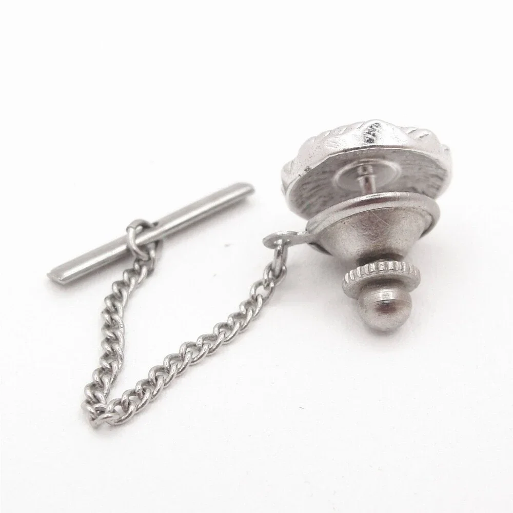 Vintage Silver Tone Round Textured Ribbed Cable Rope Dome Tie Tack Chain T-Bar